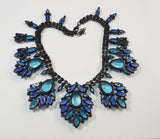 Blue Rhinestone Czech Glass Japanned Metal Statement Necklace - Vintage Lane Jewelry