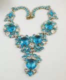 Aqua Blue and Clear Czech Glass Statement Necklace - Vintage Lane Jewelry
