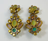 Czech Glass Opaque Glass Stones Large Dangling Clip Earrings - Vintage Lane Jewelry