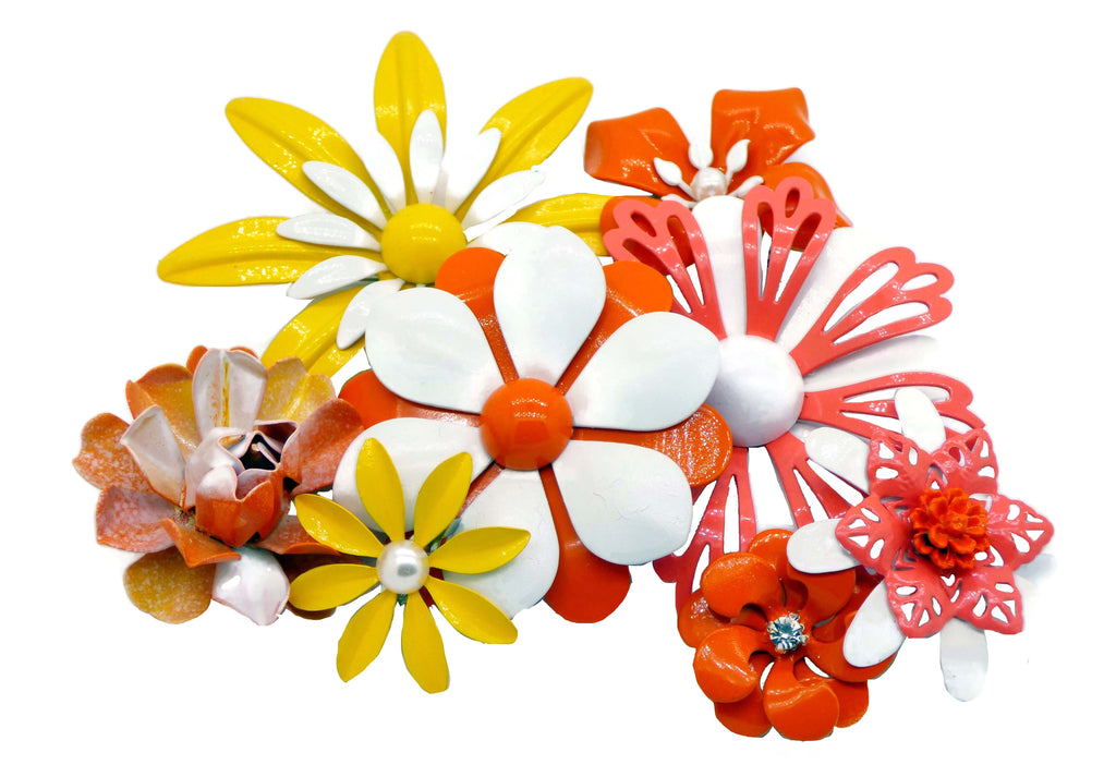 Orange, Peach and Yellow Enamel Flower Pins