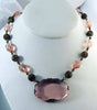 Art Deco Peach Pink Glass Bead Pendant Necklace - Vintage Lane Jewelry