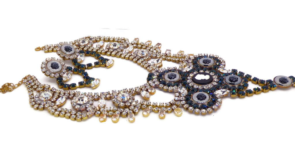 Bijoux MG Black Cameo Necklace Earring Set - Vintage Lane Jewelry