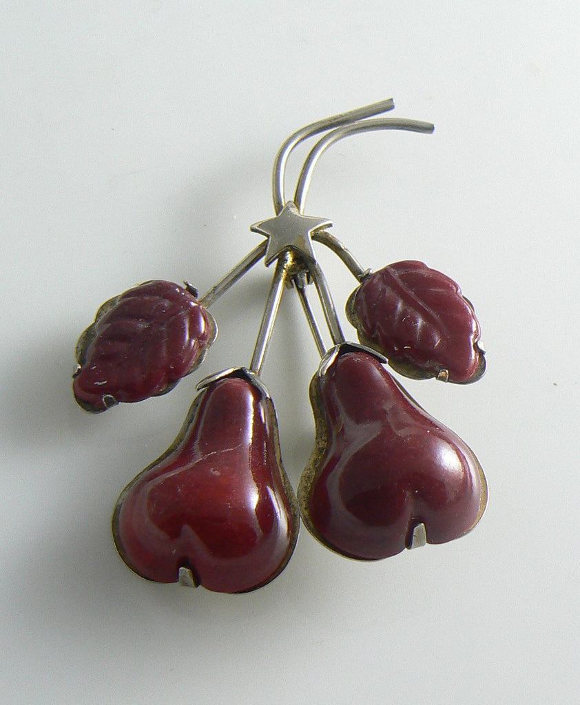 Vintage Lucite Burgundy Figural Pears Brooch - Vintage Lane Jewelry