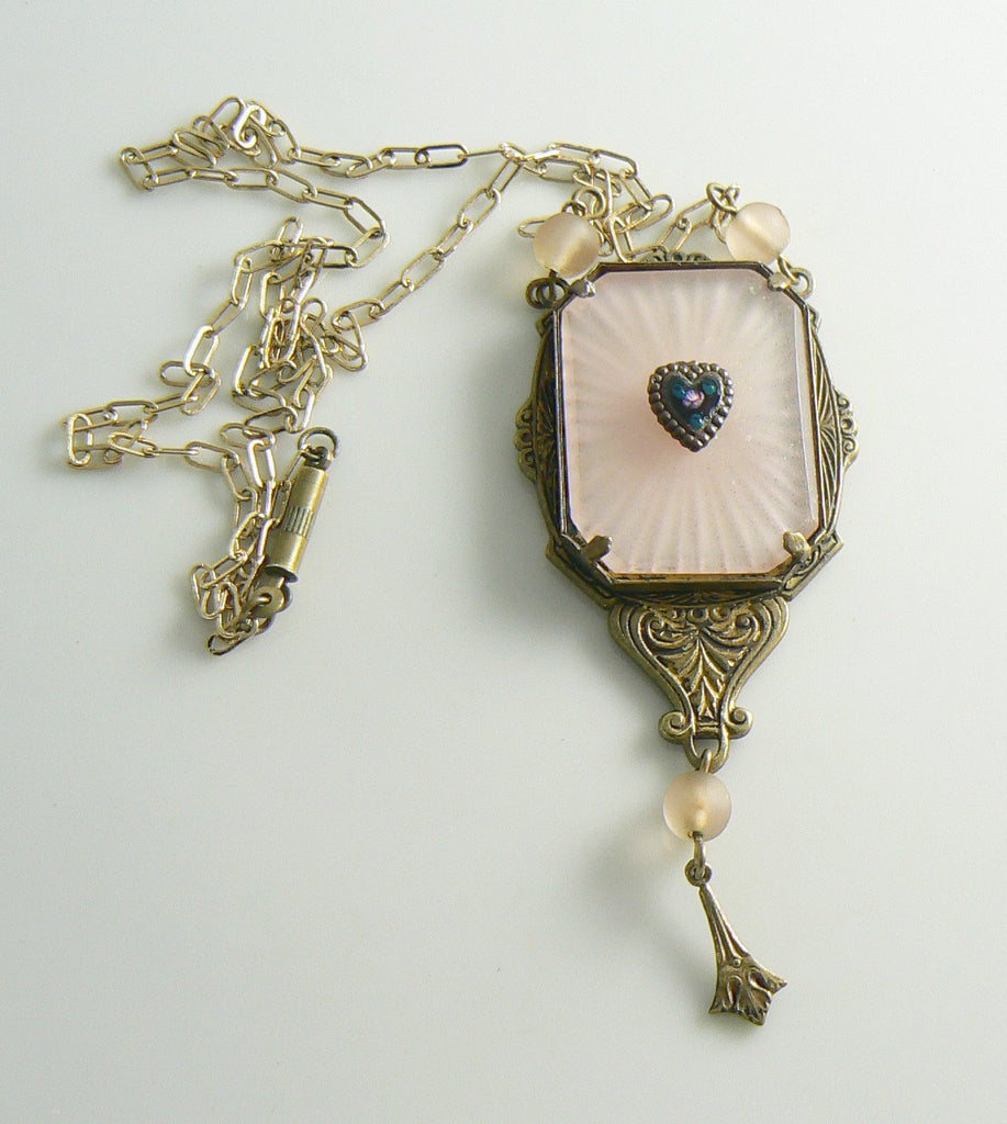 Art Deco Pink Camphor Glass Necklace - Vintage Lane Jewelry