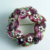 Pretty Vintage Pink Rhinestone And Enamel Flower Brooch - Vintage Lane Jewelry