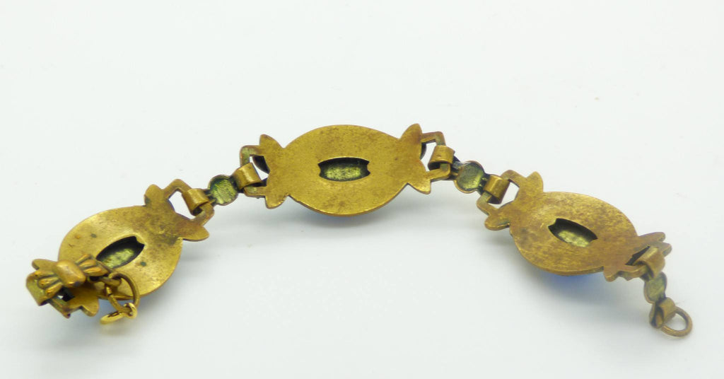 Art Deco Czech Brass and Blue Enamel Bracelet - Vintage Lane Jewelry