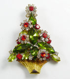 Czech Glass Christmas Flower Potted Tree Pin, xmas pin. holiday brooch - Vintage Lane Jewelry