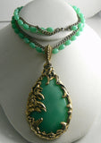 Faux Jade Golden Leaves Vintage Necklace - Vintage Lane Jewelry