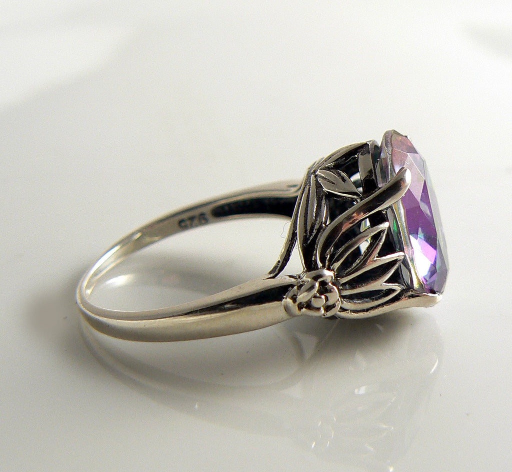 Art Nouveau Sterling Silver Mystic Topaz Filigree Ring - Vintage Lane Jewelry