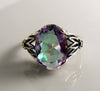 Art Nouveau Sterling Silver Mystic Topaz Filigree Ring - Vintage Lane Jewelry