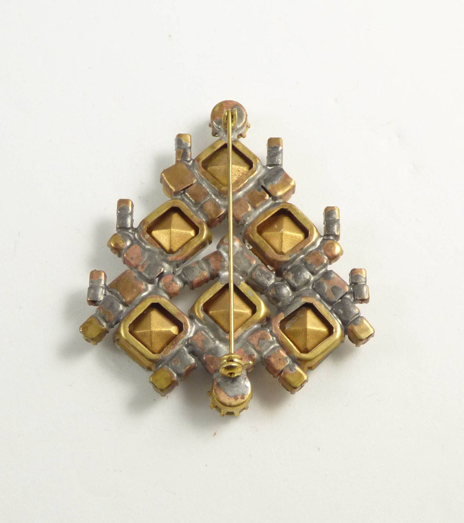 Czech Clear Rhinestone Christmas Tree Brooch, Vintage Rhinestones Xmas Tree Pin - Vintage Lane Jewelry