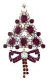 Czech Glass Purple Rhinestone Christmas Tree Brooch with Dangling Ribbon, Vintage Rhinestones, Xmas Tree Pin - Vintage Lane Jewelry