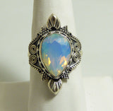 5CT Fire Opal Sterling Silver Ring, Size 7.75 - Vintage Lane Jewelry