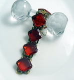Red Square Cut Glass Art Deco Bracelet - Vintage Lane Jewelry