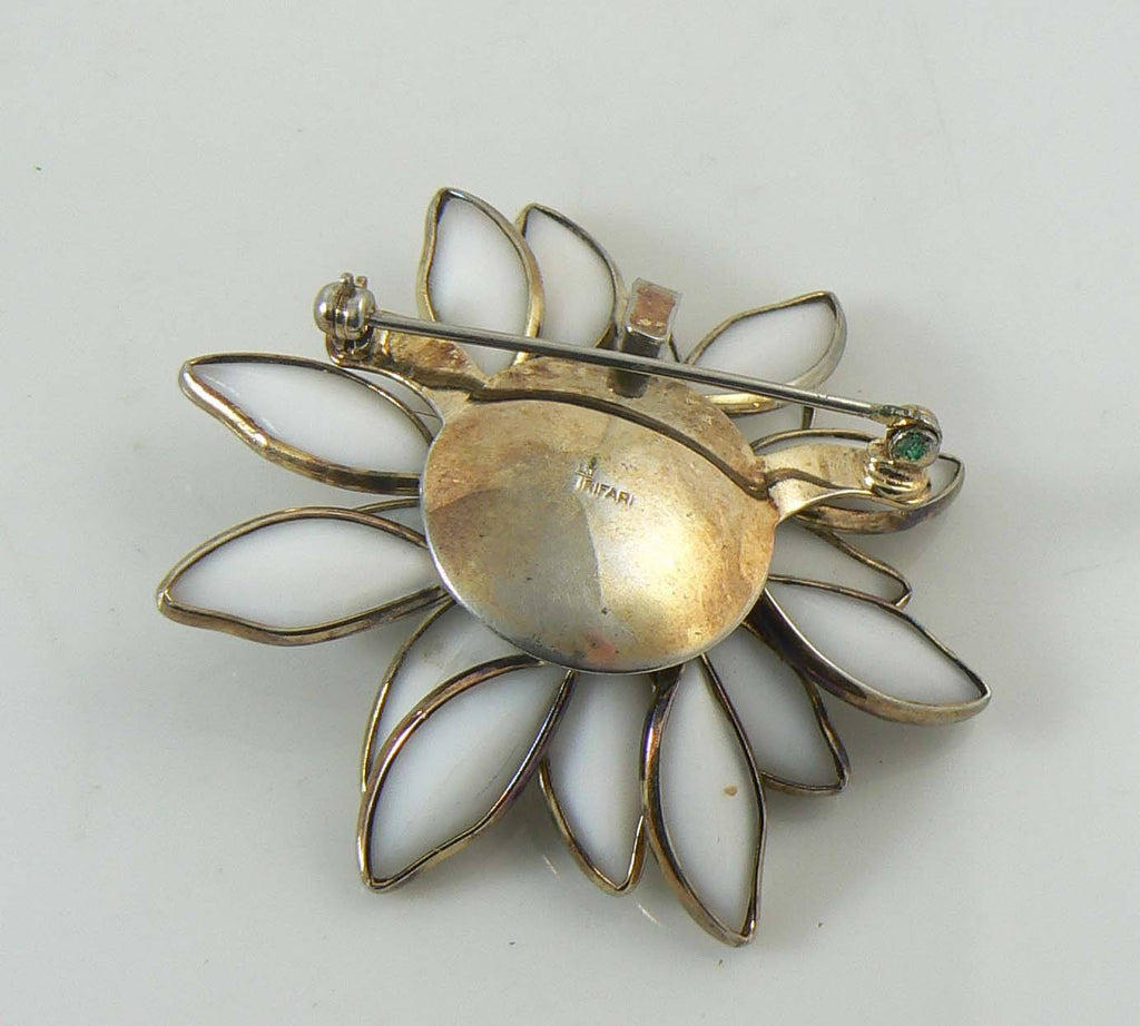 Vintage Crown Trifari White Poured Glass Flower Brooch - Vintage Lane Jewelry