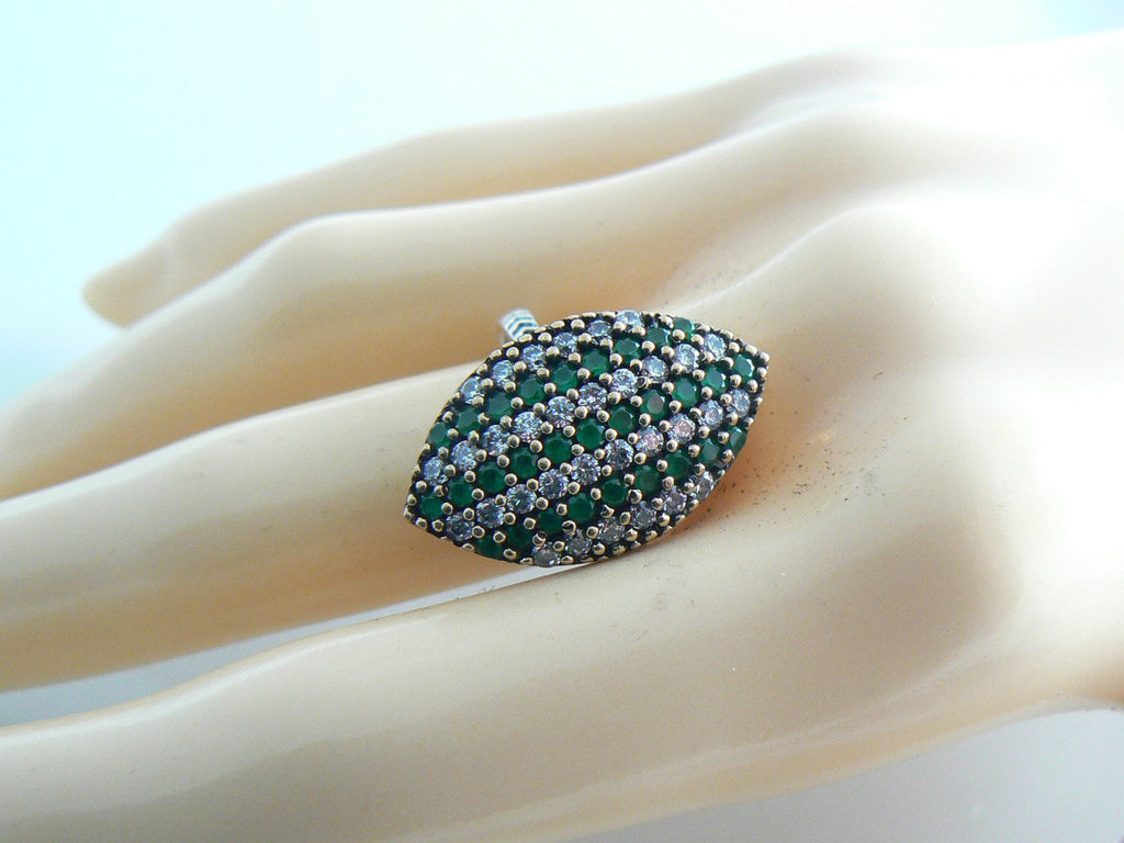 Turkish Emerald And White Topaz Sterling Silver Ring - Vintage Lane Jewelry