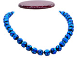 Art Deco Peacock Blue and Black Foil Art Glass Necklace - Vintage Lane Jewelry