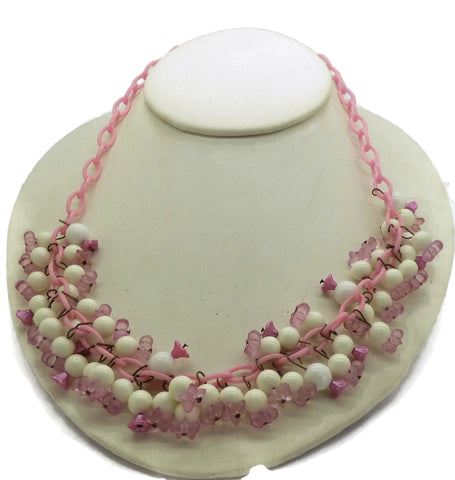 Vintage Miriam Haskell Pink Art Glass Necklace and Bracelet