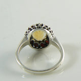 Victorian Revival Natural Citrine, Red Fire Opals Sterling Silver Filigree Ring - Vintage Lane Jewelry