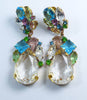 Czech Glass Clear Teardrops with Pastel Rhinestones Clip Earrings - Vintage Lane Jewelry