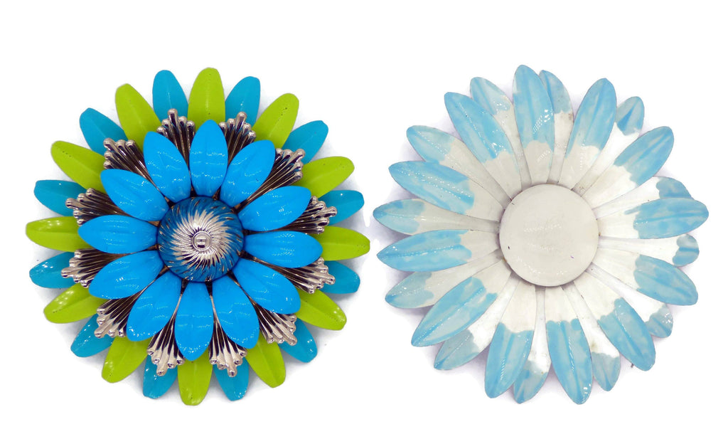 Blue Daisies Enamel Flower Lot, 7 pins, Flower Brooches - Vintage Lane Jewelry