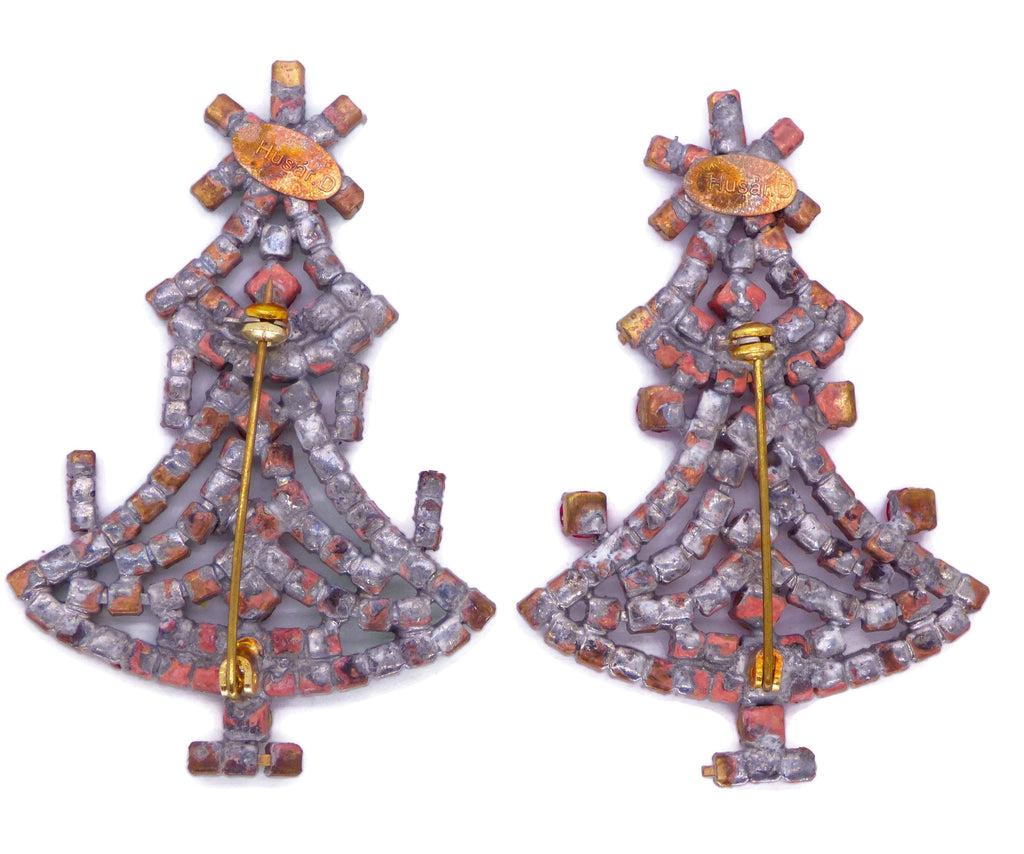 Husar D Czech Rhinestone Christmas Tree Brooches - Vintage Lane Jewelry