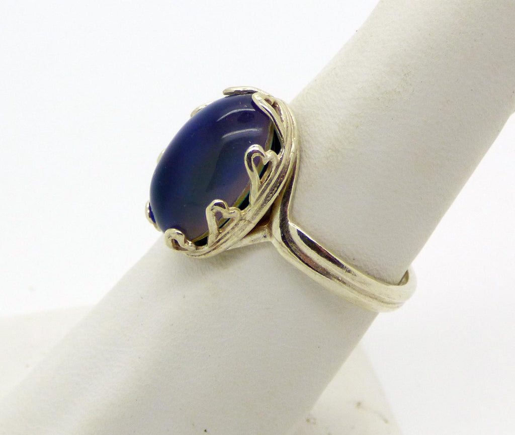 Oval Mood Ring Sterling Silver Setting, adjustable - Vintage Lane Jewelry