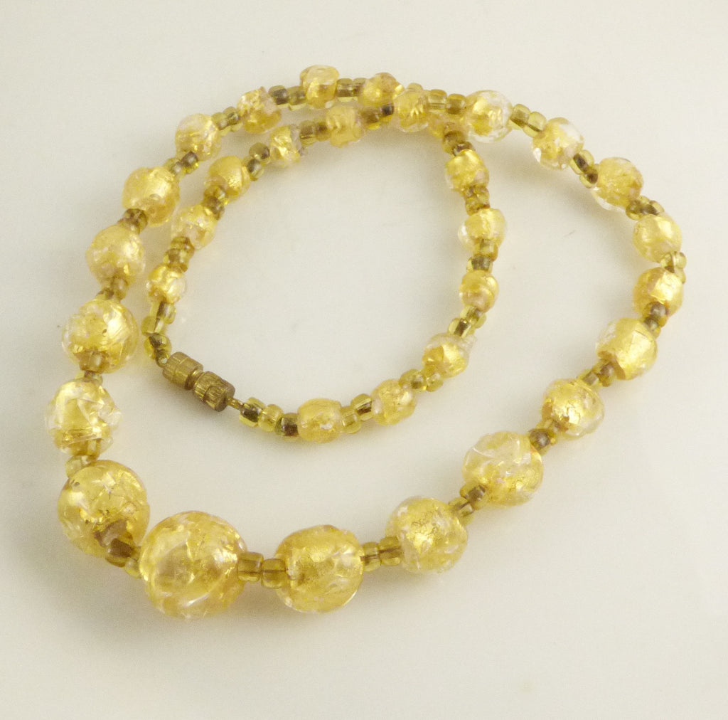 Vintage Art Deco Bohemian Gold Foil Graduated Glass Bead Necklace - Vintage Lane Jewelry