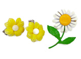Yellow and white Colors Enamel Flower Lot 8 flowers, clip earrings - Vintage Lane Jewelry