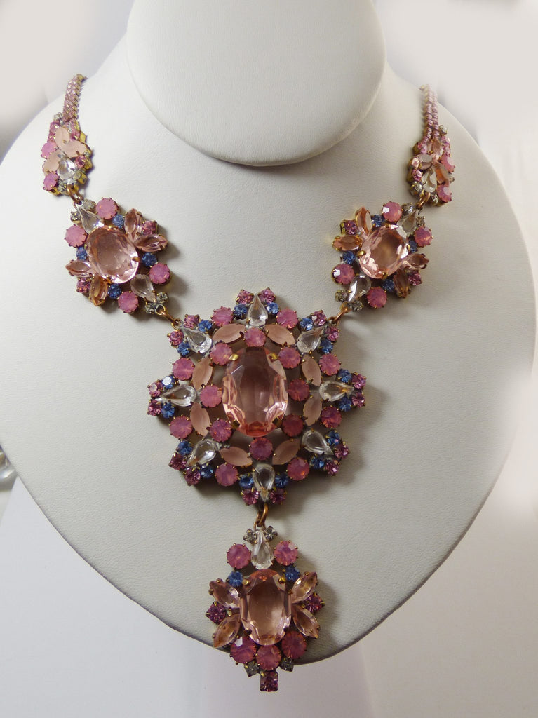 Czech Glass Dusty Rose Glass Statement Necklace - Vintage Lane Jewelry