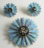 Beautiful Black & Blue Speckled Flower Vintage Pin Earring Set - Vintage Lane Jewelry
