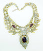 Statement Necklace Husar D. Pink, Purple and Clear Rhinestones - Vintage Lane Jewelry