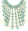 Vintage Miriam Haskell Era Blue AB Glass Bead Dangling Waterfall Rhinestone Clasp Necklace - Vintage Lane Jewelry