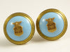 Vintage Shield Emblem on Aqua Blue Gold Tone Cufflinks - Vintage Lane Jewelry