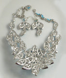 Blue Rhinestone Bold Statement Necklace and Earring Set. - Vintage Lane Jewelry