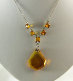Czech glass amber necklace has prong set, open back, faceted glass squares - Vintage Lane Jewelry