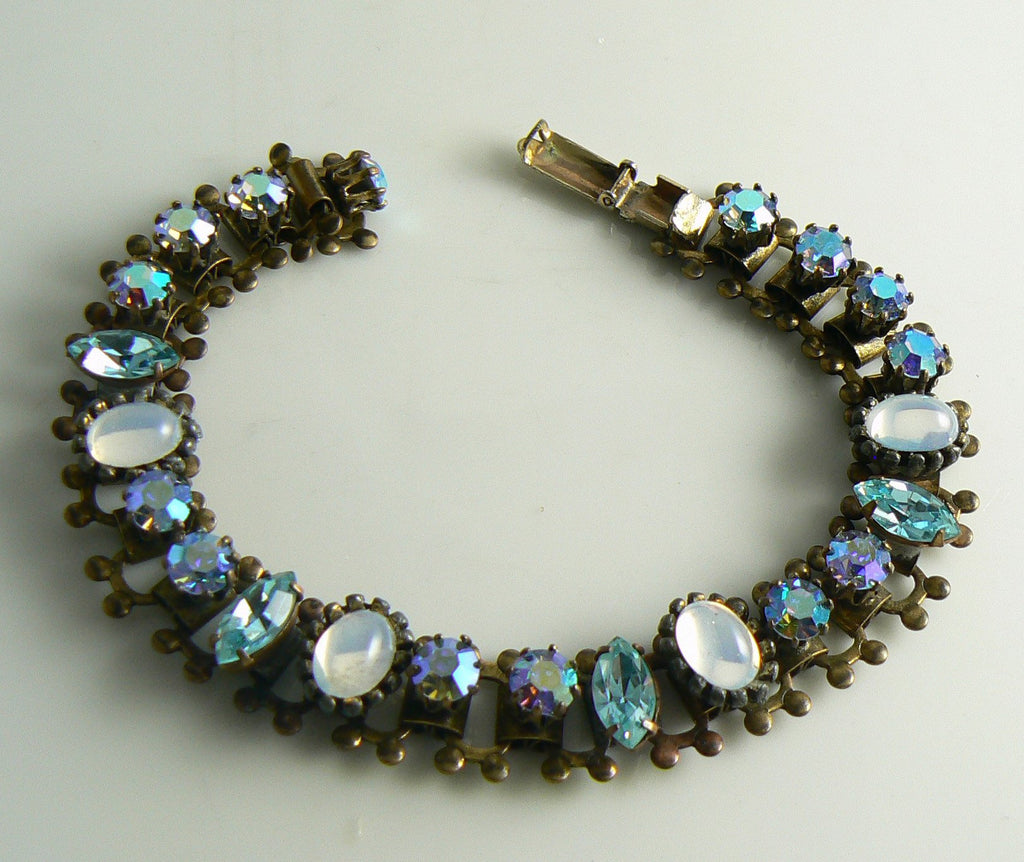 Book Chain Blue AB Rhinestone Bracelet - Vintage Lane Jewelry