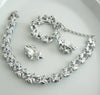 Bsk Sea Blue Rhinestone And White Enamel Parure - Vintage Lane Jewelry