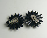Retro Plastic Black and White Daisy Clip Earrings - Vintage Lane Jewelry