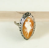 Shell Cameo Sterling Silver Goddess Ring - Vintage Lane Jewelry