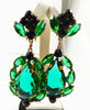 Emerald Green Czech Glass Huge Dangling Clip Earrings - Vintage Lane Jewelry