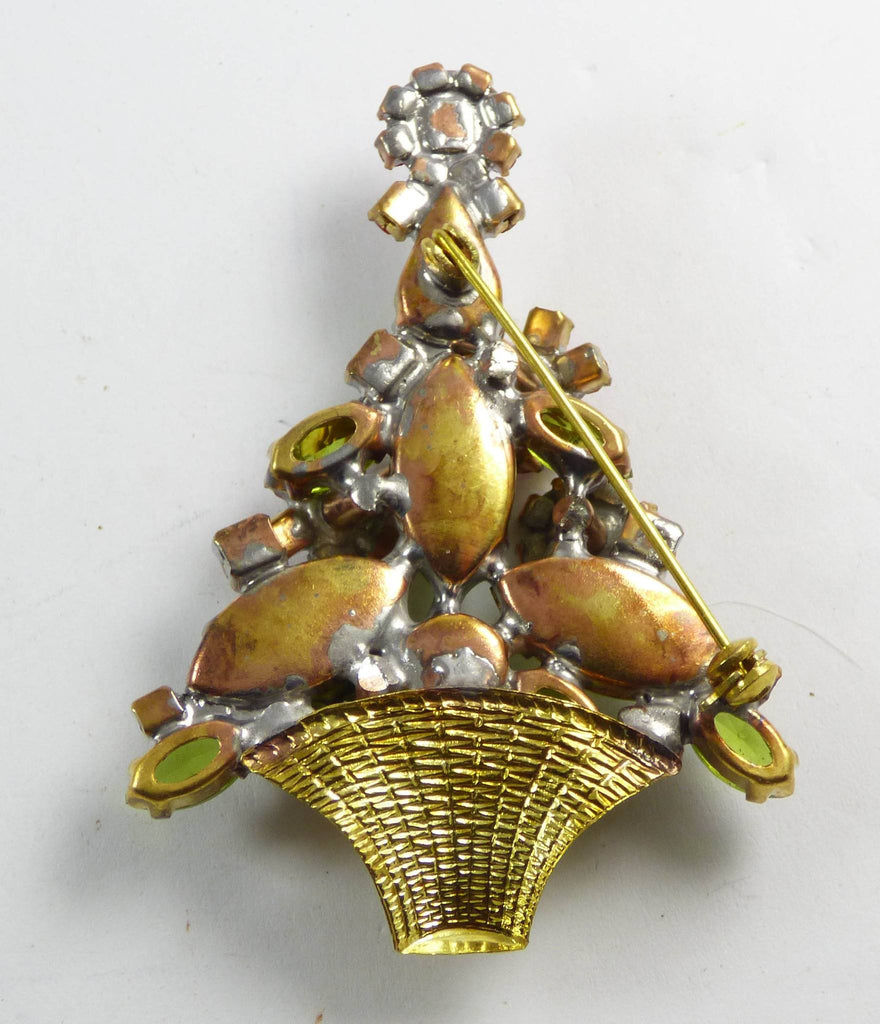 Czech Glass Christmas Flower Potted Tree Pin, xmas pin. holiday brooch - Vintage Lane Jewelry
