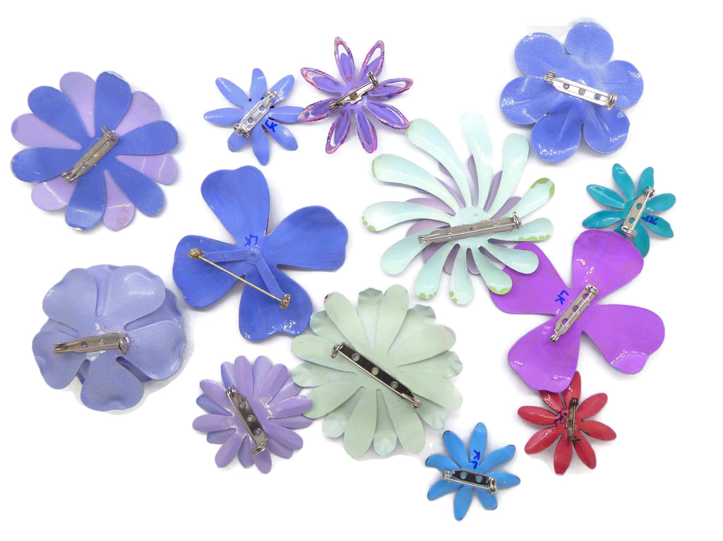 Retro Purple Enamel Flower Power Pins - Vintage Lane Jewelry