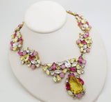 Czech Glass Pastel Rhinestone Pendant Necklace and Clip Earrings - Vintage Lane Jewelry