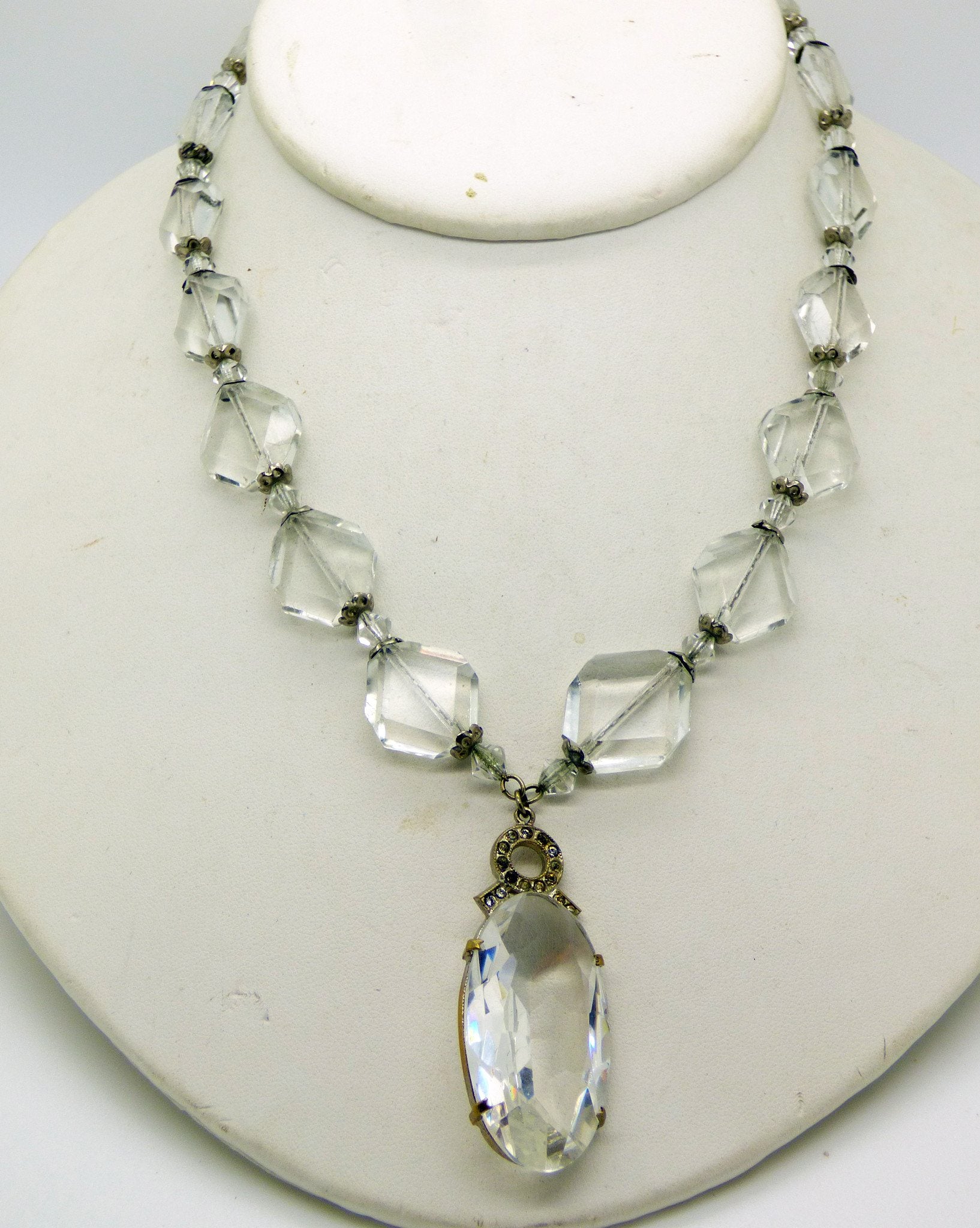 Vintage Art Deco Czech Crystal Glass Silver plated Necklace - Vintage ...
