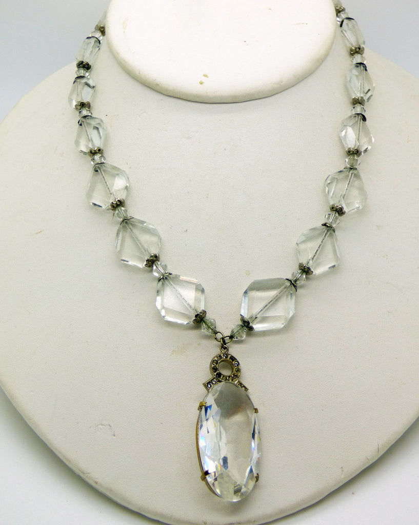 Vintage Art Deco Czech Crystal Glass Silver plated Necklace - Vintage Lane Jewelry