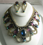 Czech Glass Statement Amethyst Necklace Earrings - Vintage Lane Jewelry