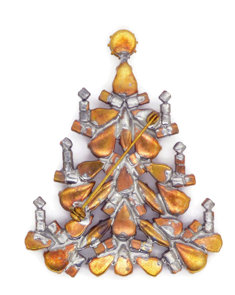 Clear Rhinestone Clear Glass Large Christmas Tree Brooch, - Vintage Lane Jewelry