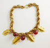 Vintage 1940's Translucent Cherry Red Bakelite Bead Leaf Dangle Necklace - Vintage Lane Jewelry