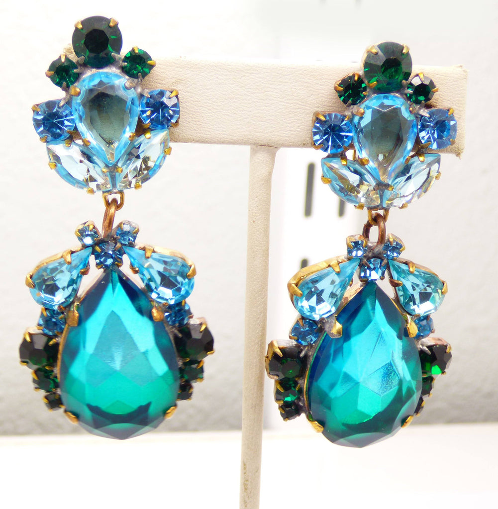 Aqua Blue Czech Glass Clip Earrings - Vintage Lane Jewelry